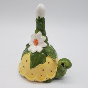Giftcraft Ceramic Green Turtle White Daisy Flower Bell - 4.25" (H)